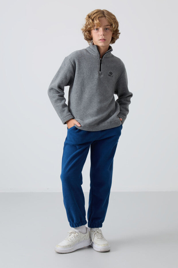 Gri Dik Yaka Polar Sewatshirt Erkek Çocuk