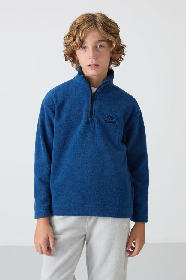 Parlement Mavi Dik Yaka Polar Sweatshirt