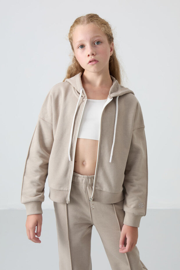 Tam Boy Fermuarlı Kapüşonlu Kız Çocuk Eşofman Takımı