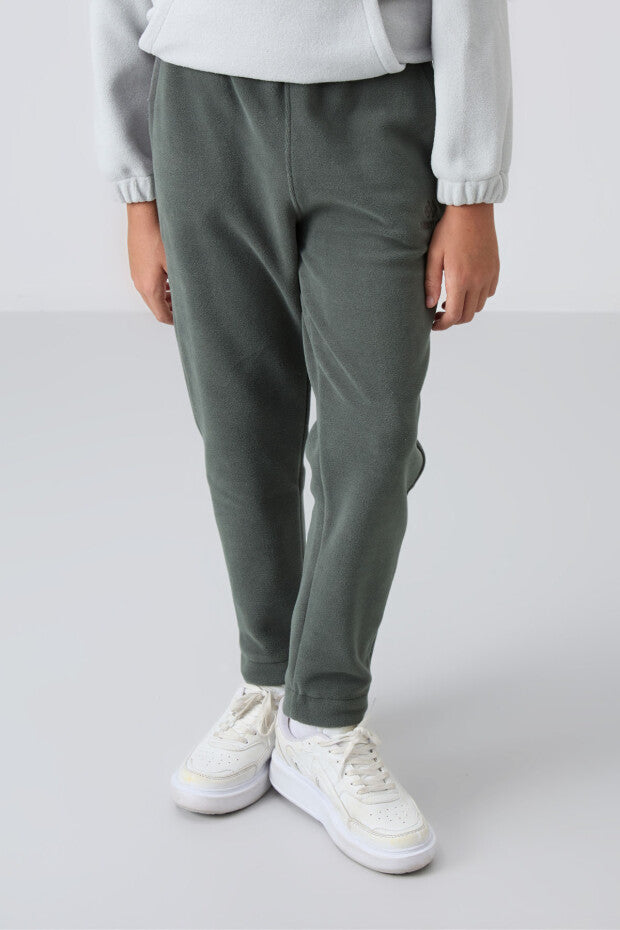 Haki Düz Paça Polar Eşofman Altı Erkek Çocuk