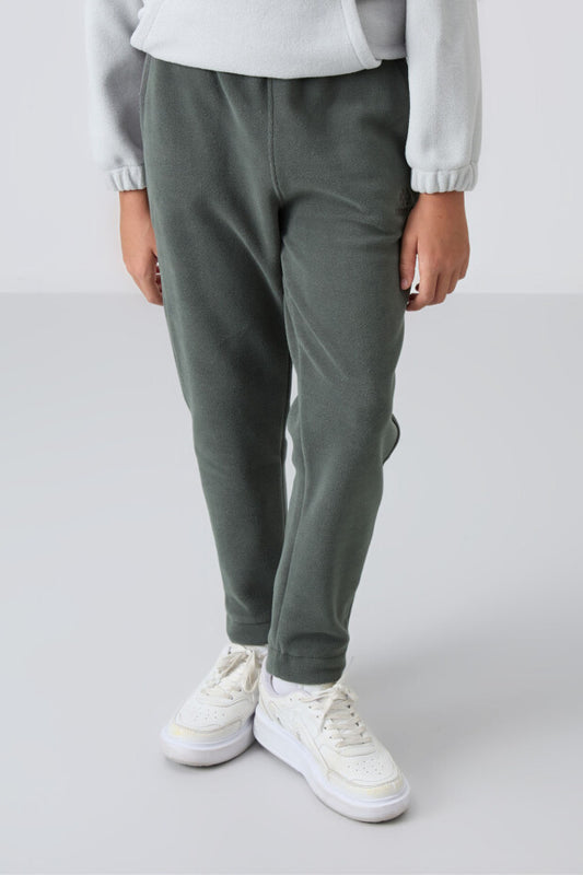 Haki Düz Paça Polar Eşofman Altı Erkek Çocuk