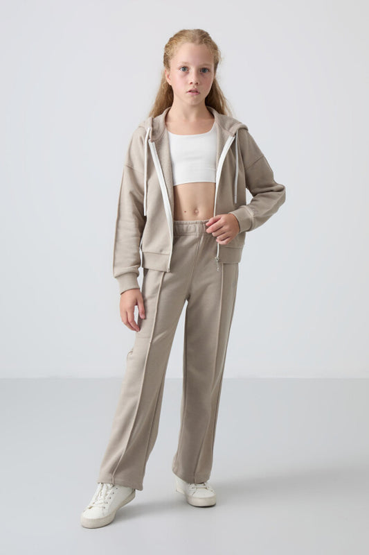 Tam Boy Fermuarlı Kapüşonlu Kız Çocuk Eşofman Takımı