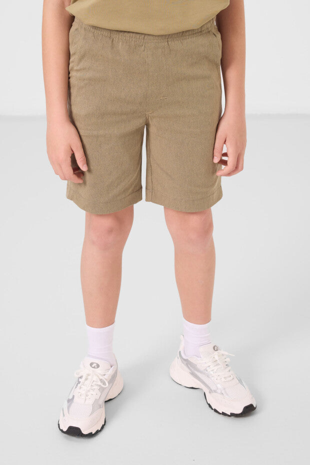 Koyu Bej Camel Erkek Çocuk Şort Takımı