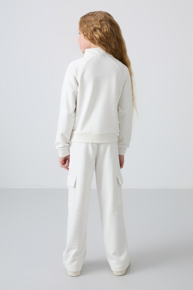 Ekru Geniş Paça Kız Çocuk Eşofman Takımı