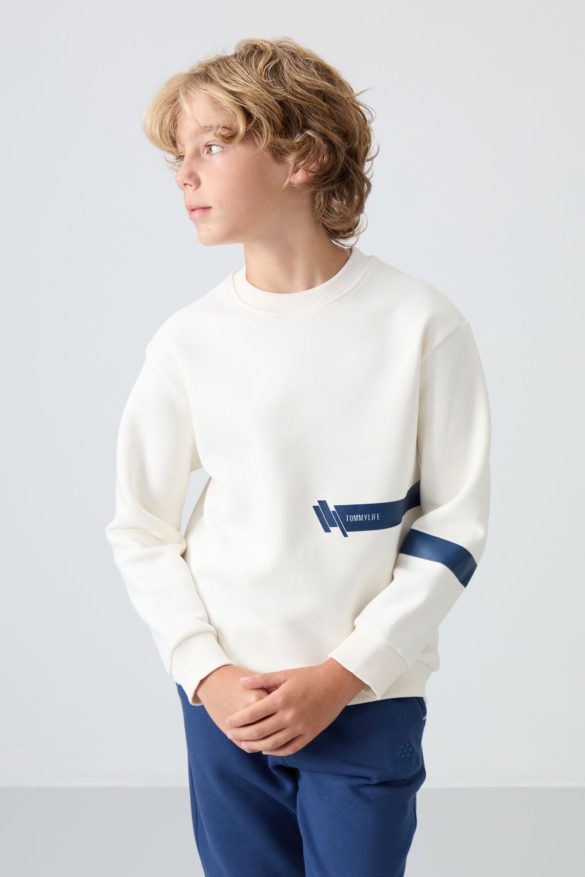 Ekru Rengi Pamuklu Erkek Çocuk Sweatshirt