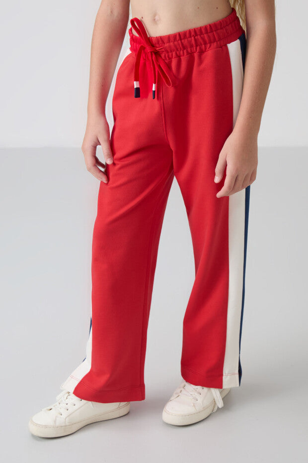 Kız Çocuk Kırmızı Geniş Paça Eşofman Altı