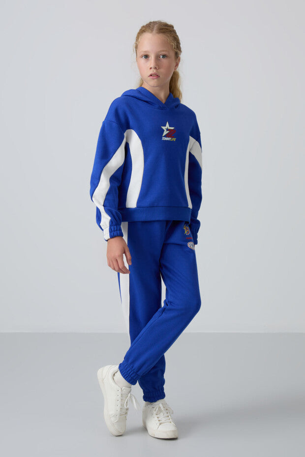 Saks Mavi Kız Çocuk Kapüşonlu Eşofman Takımı
