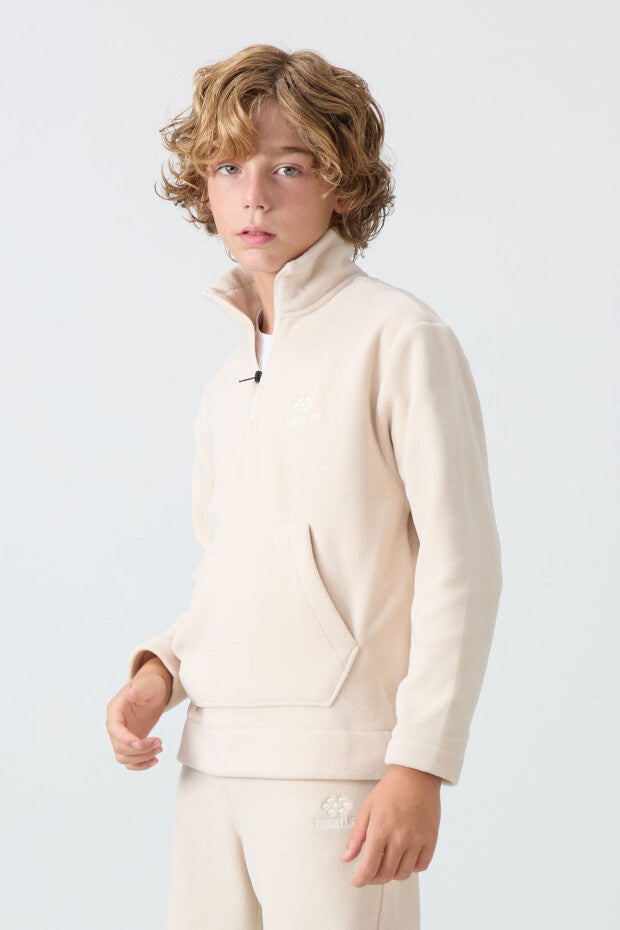 Bej Dik Yaka Polar Eşofman Takımı