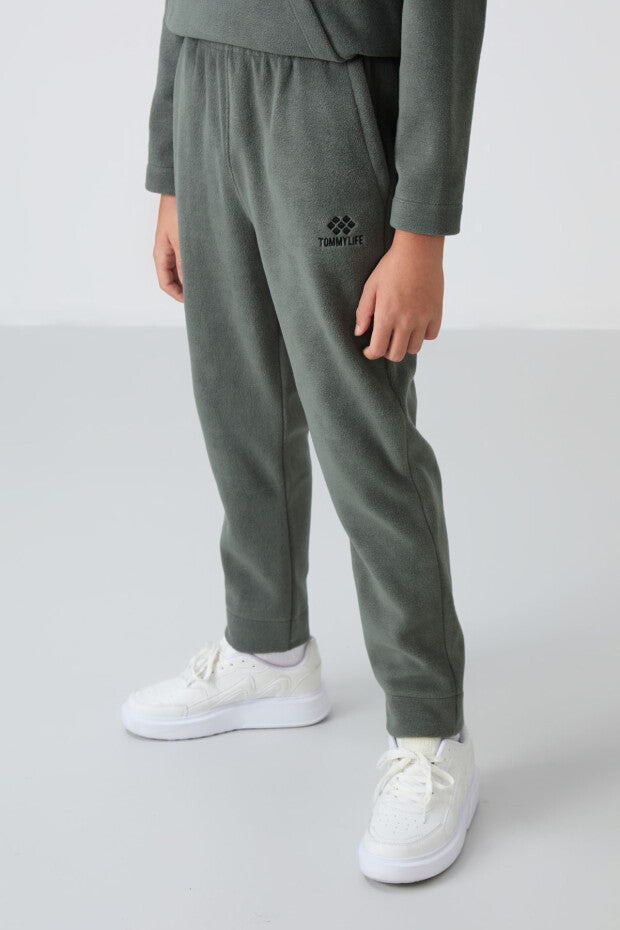 Haki Dik Yaka Polar Erkek Çocuk Eşofman Takımı