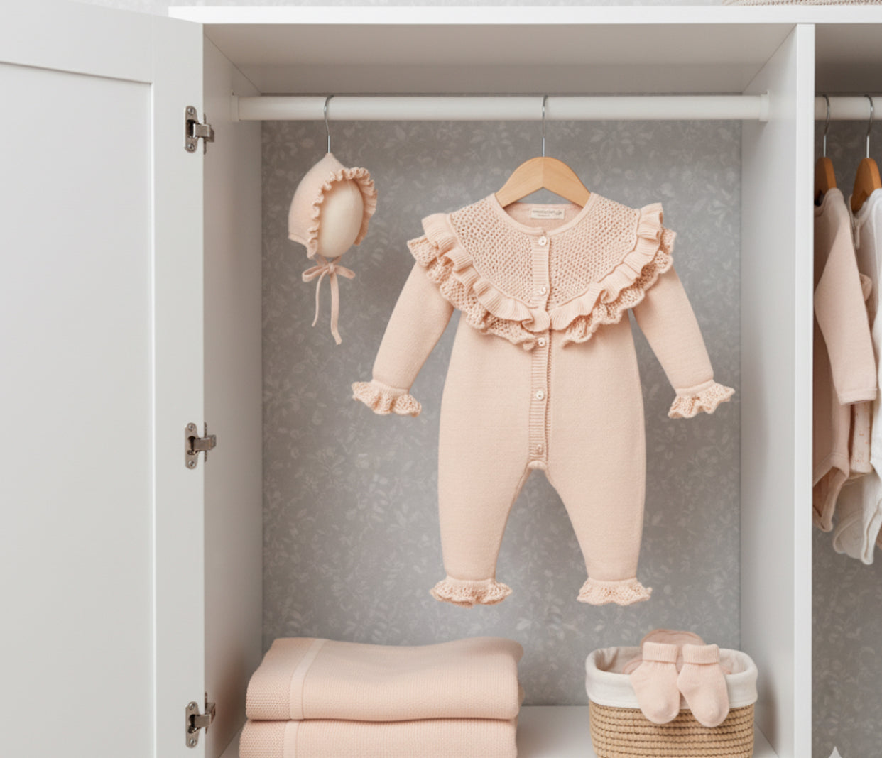 Kız Bebek Yenidoğan 5’li Triko Hastane Çıkışı Seti | Fırfırlı Yakalı | 0-3 Ay | Tulum, Battaniye, Şapka, Çorap, Eldiven 8259