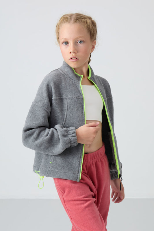 Gri  Fermuarlı Dik Yaka Sweatshirt