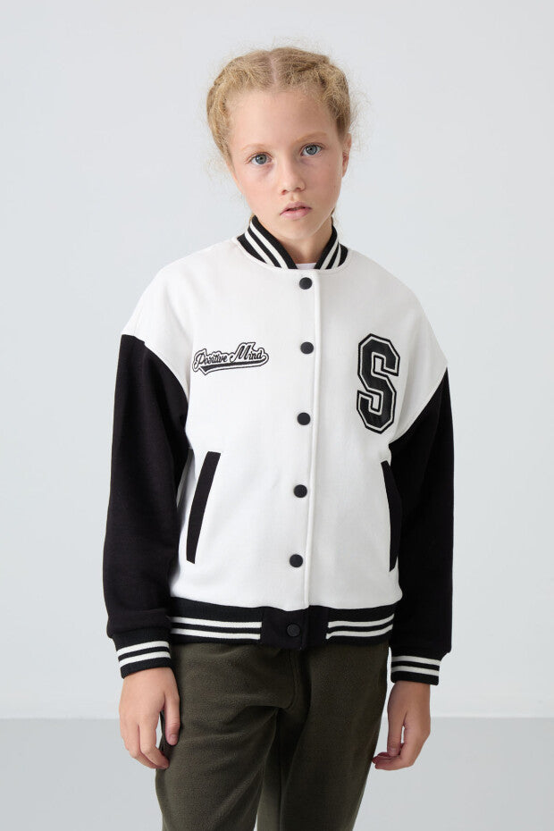Beyaz Stronger Yesterday Baskılı Kolej Ceket
