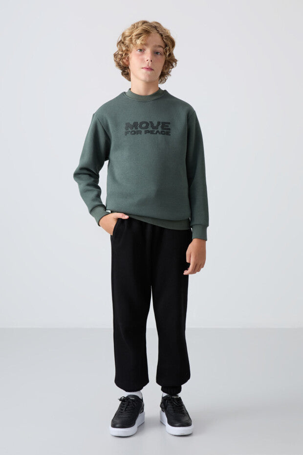 Haki Pamuklu Erkek Çocuk Sweatshirt