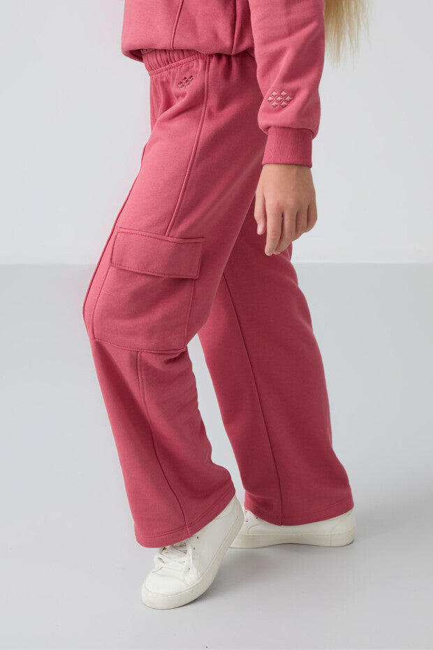 Gül kurusu Yarım Fermuarlı Kız Çocuk Eşofman Takımı