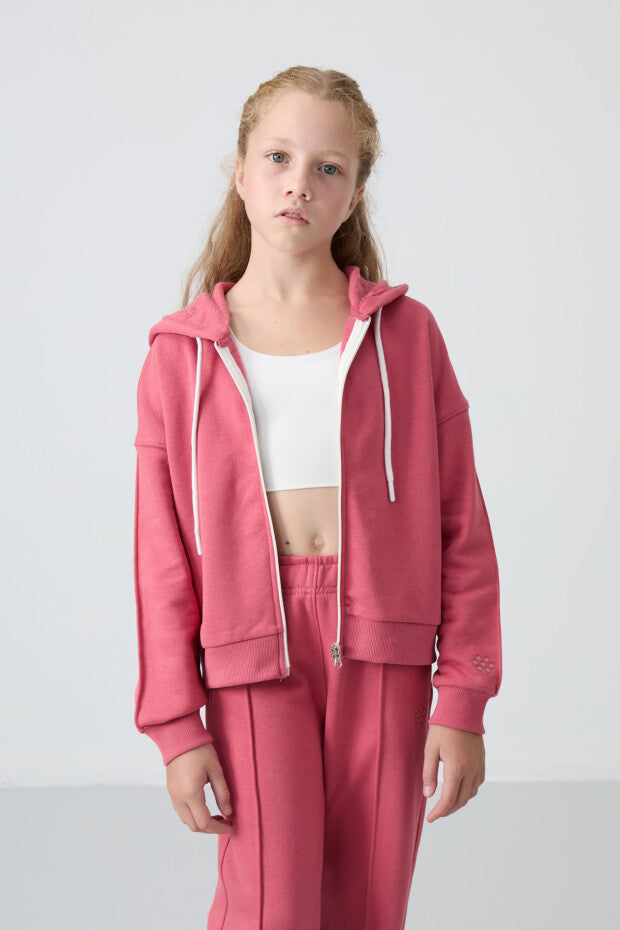 Gül Kurusu Kapüşonlu Kız Çocuk Eşofman Takımı