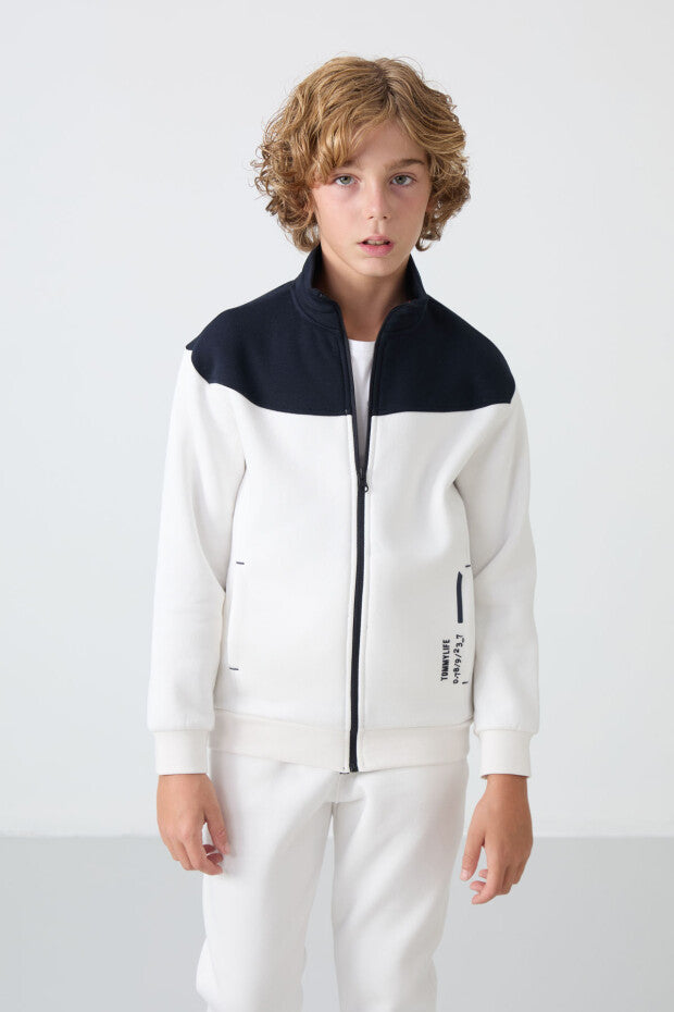 Ekru Pamuklu Erkek Çocuk Eşofman Takımı