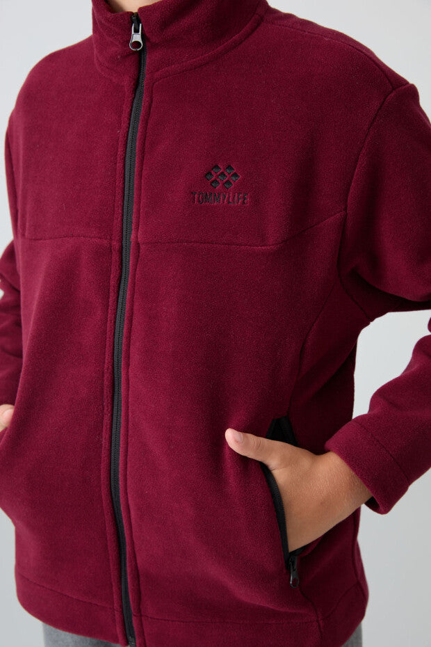 Bordo Polar Dik Yaka Sweatshirt Erkek Çocuk