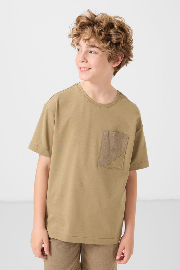 Koyu Bej Camel Erkek Çocuk Şort Takımı