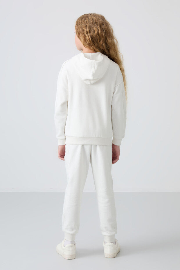 Ekru Kız Çocuk Fermuarlı Eşofman Takımı