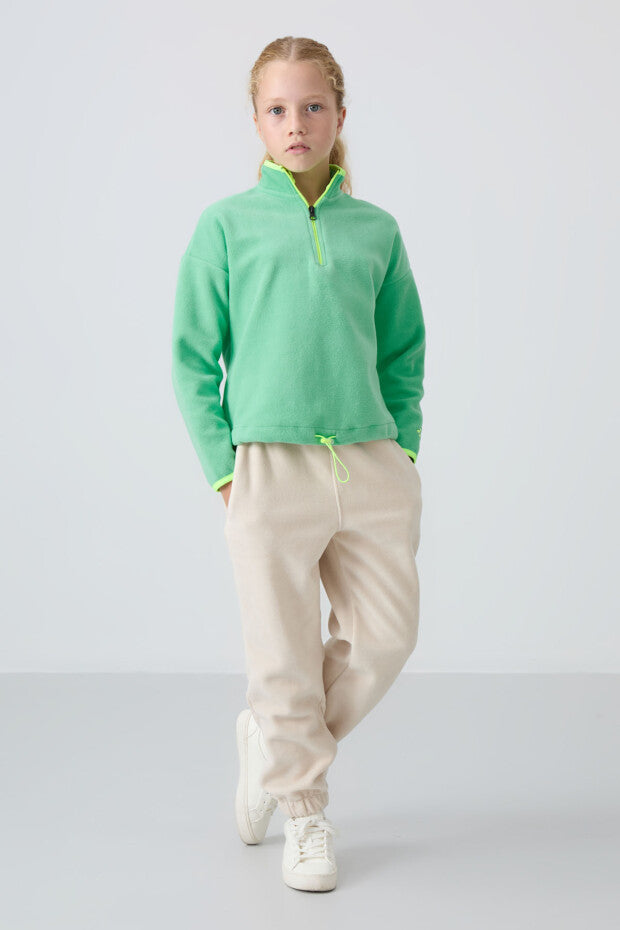 Su Yeşili Fermuarlı Kız Çocuk Sweatshirt