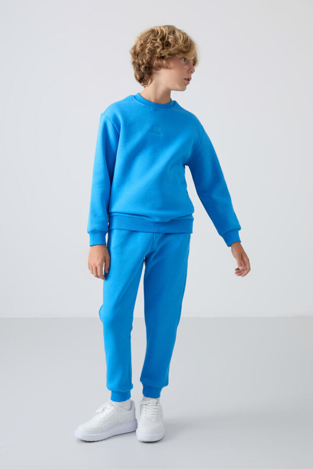 Mavi İçi Pamuklu Erkek Çocuk Eşofman Takımı