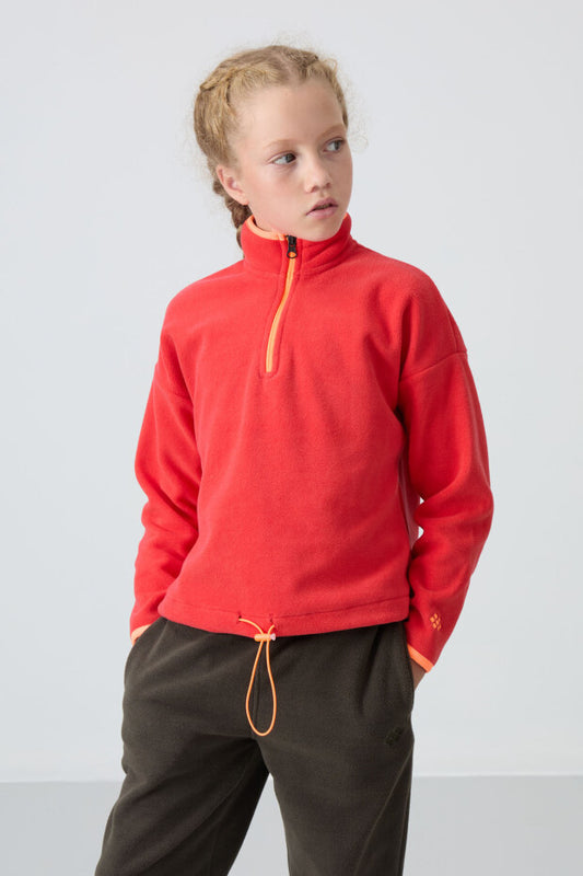 Kız Çocuk Dik Yaka Kısa Fermuarlı Sweatshirt