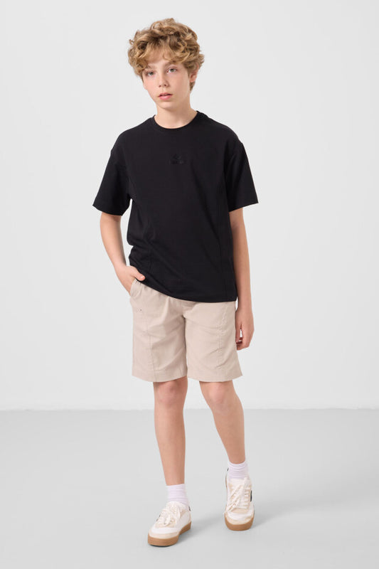 Erkek Çocuk Siyah Tshirt Bej Şortlu Yazlık Takım