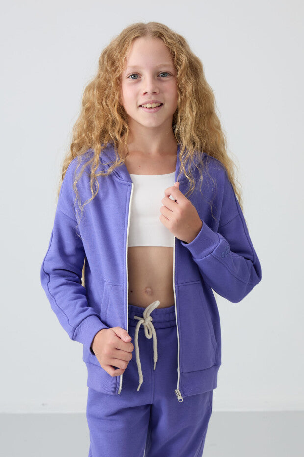 Mor Kapüşonlu Kız Çocuk Eşofman Takımı