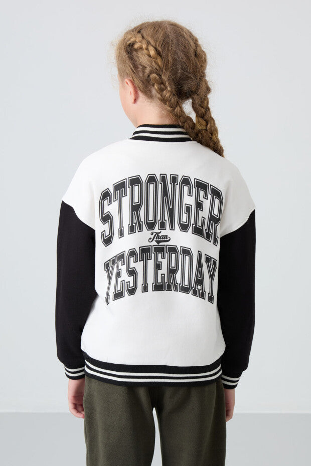 Beyaz Stronger Yesterday Baskılı Kolej Ceket