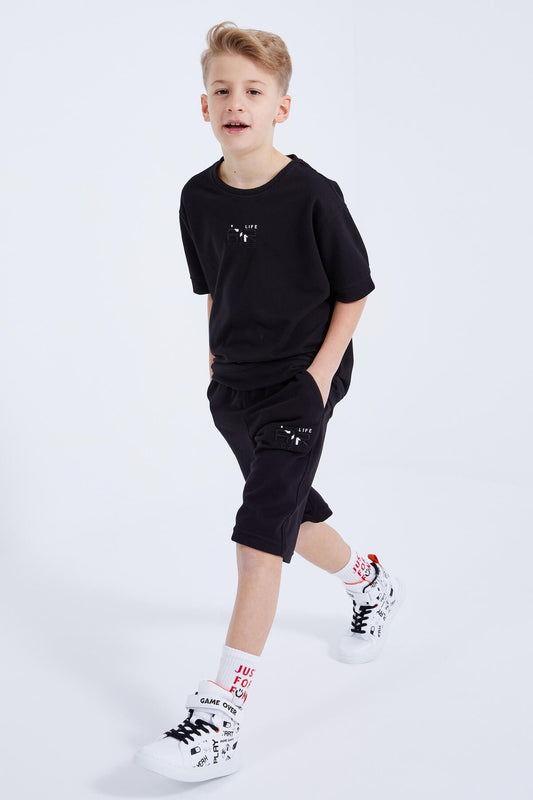 Siyah Erkek Çocuk Şortlu Takım