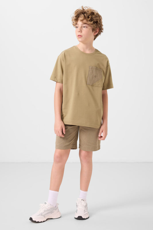 Koyu Bej Camel Erkek Çocuk Şort Takımı