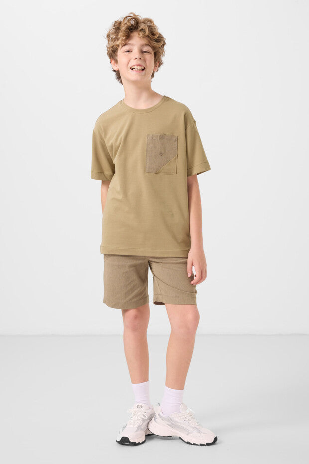 Koyu Bej Camel Erkek Çocuk Şort Takımı
