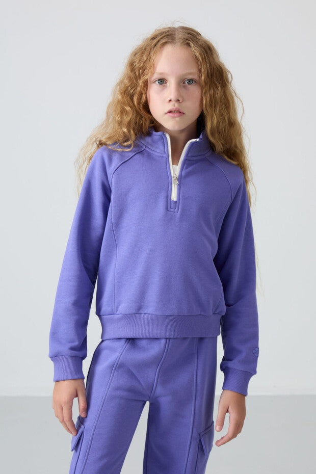 Fermuarlı Mor Kız Çocuk Eşofman Takım