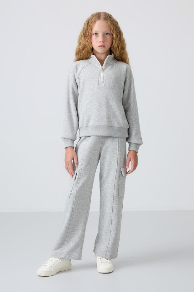Gri Pamuklu Kız Çocuk Eşofman Takımı