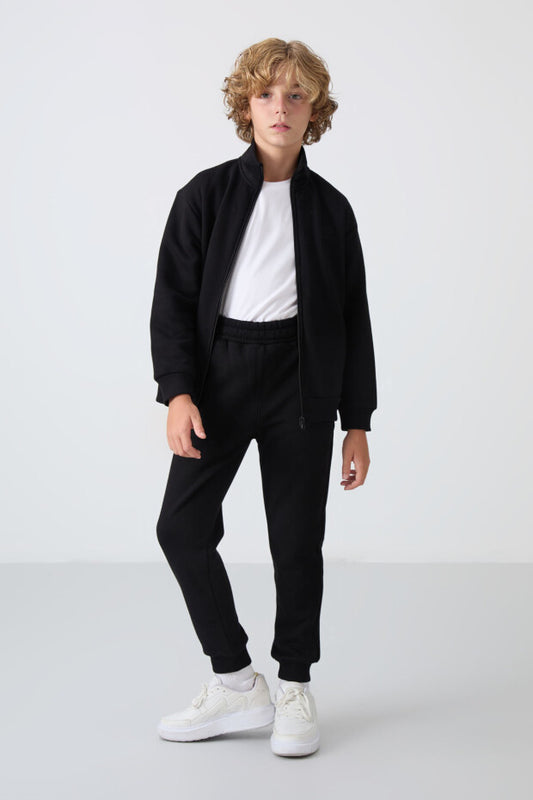 Siyah Dik Yaka Pamuklu Eşofman Takımı