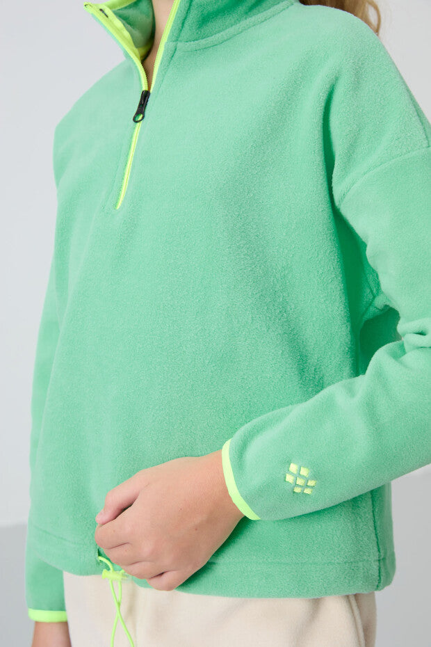 Su Yeşili Fermuarlı Kız Çocuk Sweatshirt
