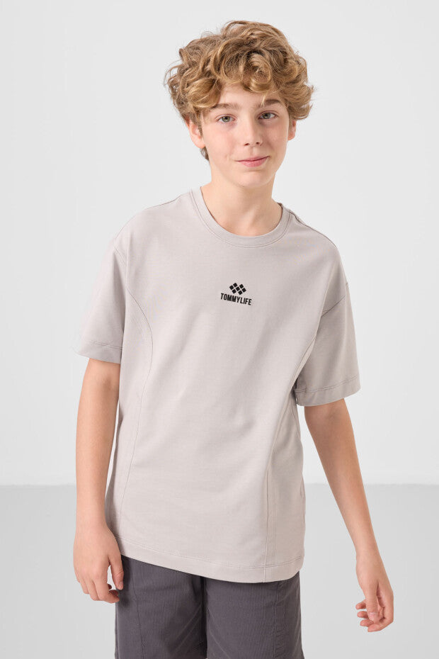 Erkek Çocuk Taş Rengi Tshirt Antrasit Şort Takım