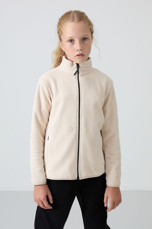 Bej Dik Yaka Kız Çocuk Sweatshirt