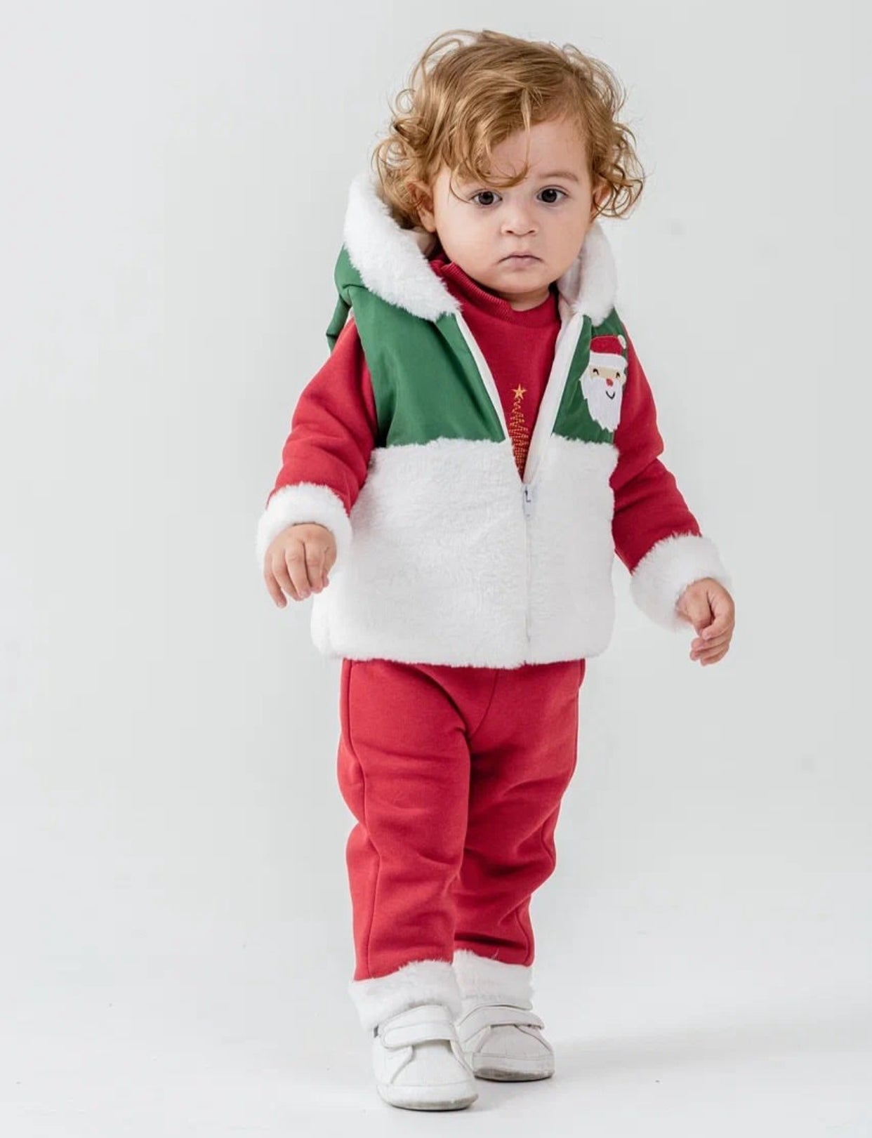 Kız/Erkek Bebek Yılbaşı 3’lü Kışlık Takım – Kapüşonlu Peluş Mont, Sweatshirt & Pantolon |