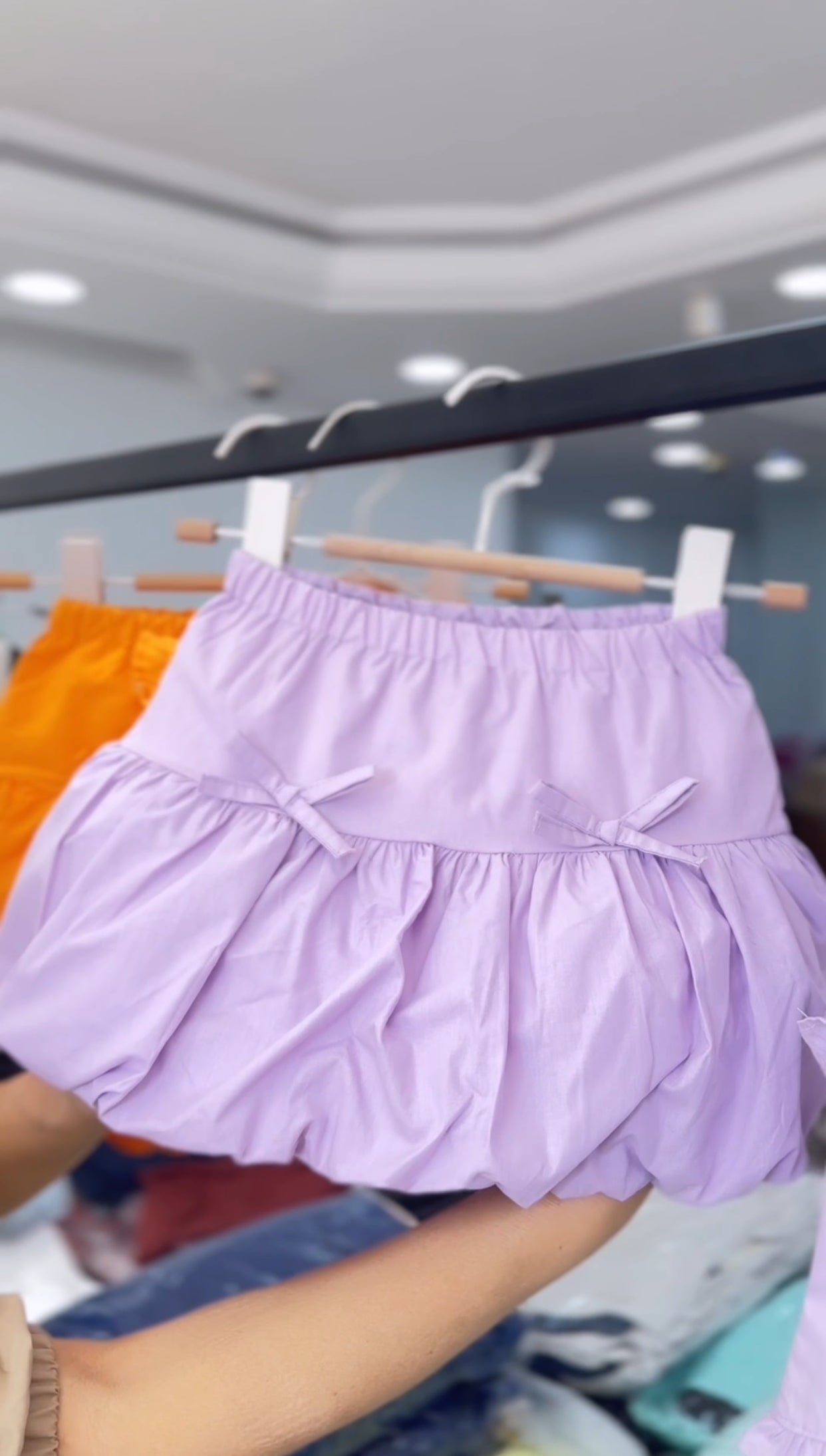 Lila Kız Çocuk Fiyonklu Üst Balon Etek Takım