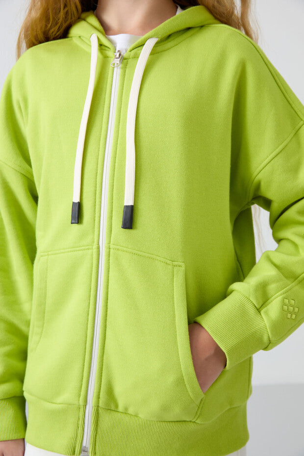 Kız Çocuk Kapüşonlu Sweatshirt Yeşil