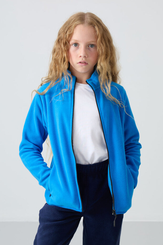 Kız Çocuk Mavi Fermuarlı Sweatshirt