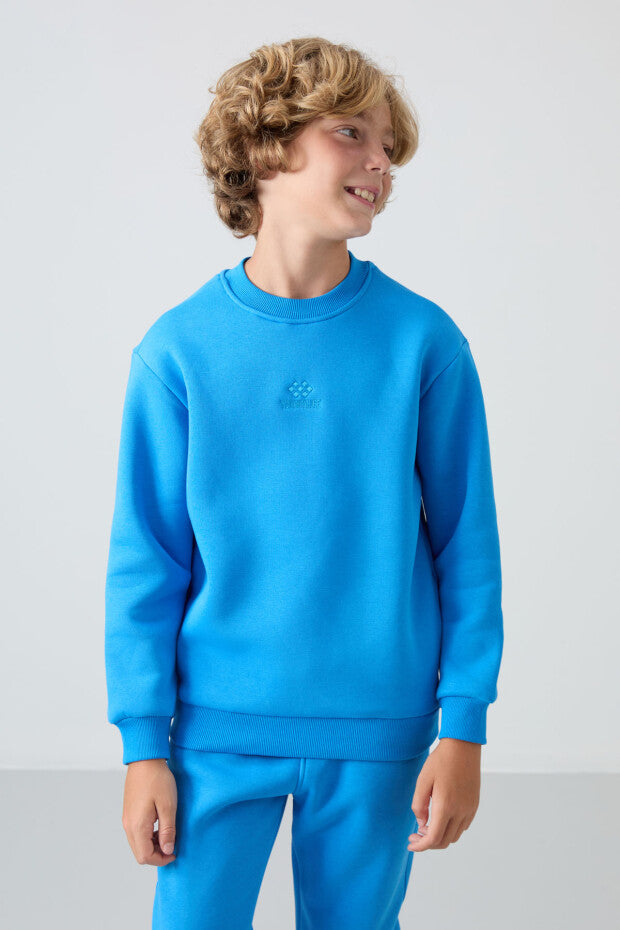 Mavi İçi Pamuklu Erkek Çocuk Eşofman Takımı