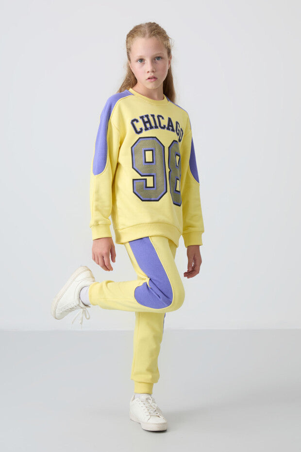 Kız Çocuk Sarı Chicago Baskılı Eşofman Takımı