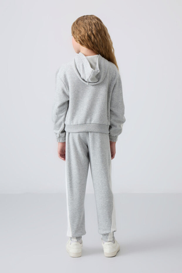 Gri Kapüşonlu Kız Çocuk Eşofman Takımı