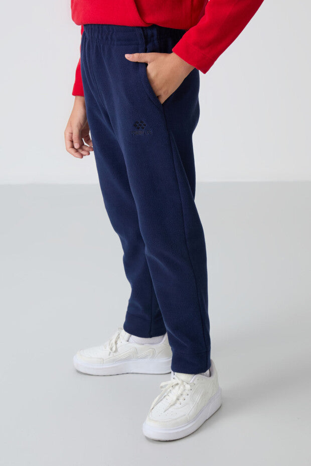 Kırmızı Lacivert Dik Yaka Polar Erkek Çocuk Eşofman Takımı