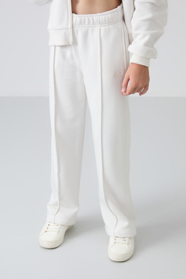 Tam Boy Fermuarlı Ekru Kız Çocuk Eşofman Takımı