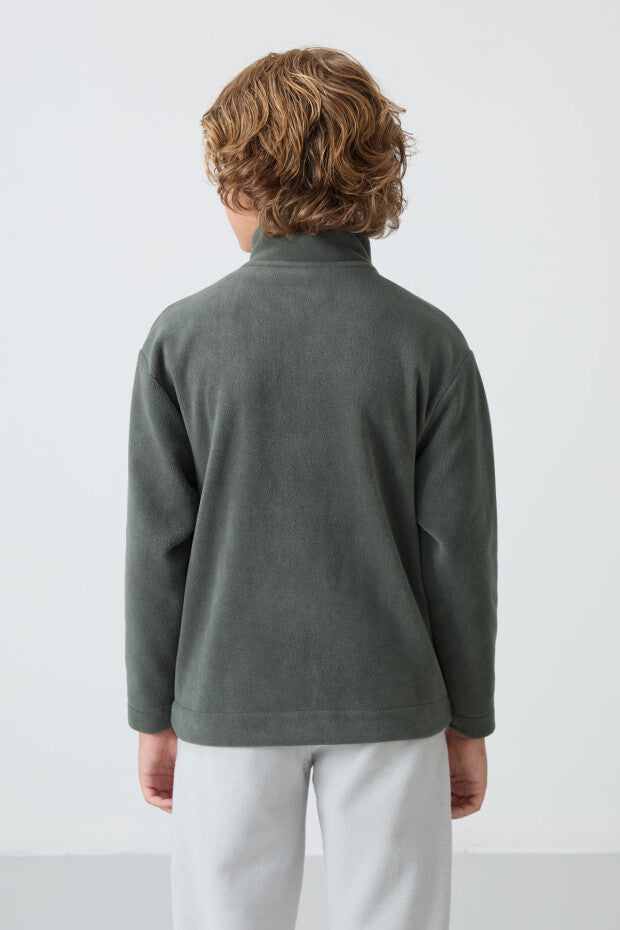 Haki Dik Yaka Polar Çocuk Sweatshirt