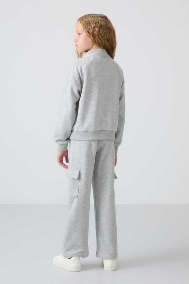 Gri Pamuklu Kız Çocuk Eşofman Takımı