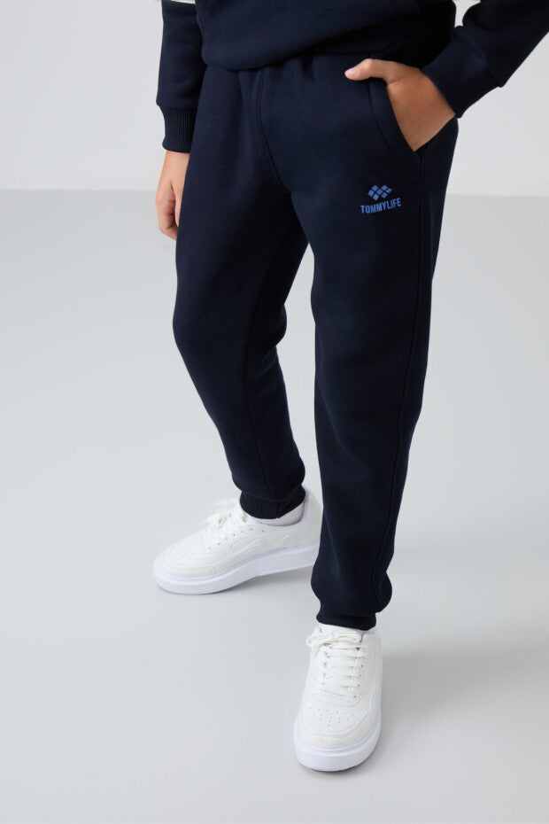 Gül Kurusu  Lacivert Kapüşonlu Ekru Geçişli Eşofman Takımı